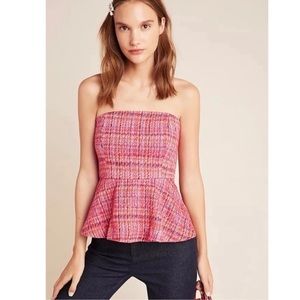 Anthropologie Smocked Peplum Blouse in Pink and Orange